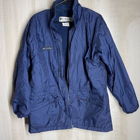 Columbia navy coat jacket fleece‎ lining cinch waist, size medium - Picture 6 of 16